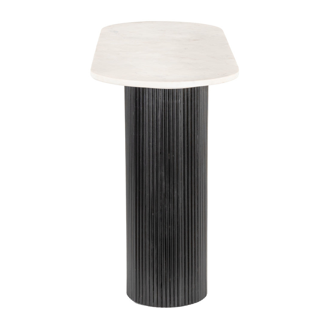 52 White and Black Genuine Marble and Solid Wood Oval Double Pedestal Console Table
