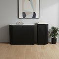 Set of Two 35 White and Black Genuine Marble and Solid Wood Oval Solid Console Tables