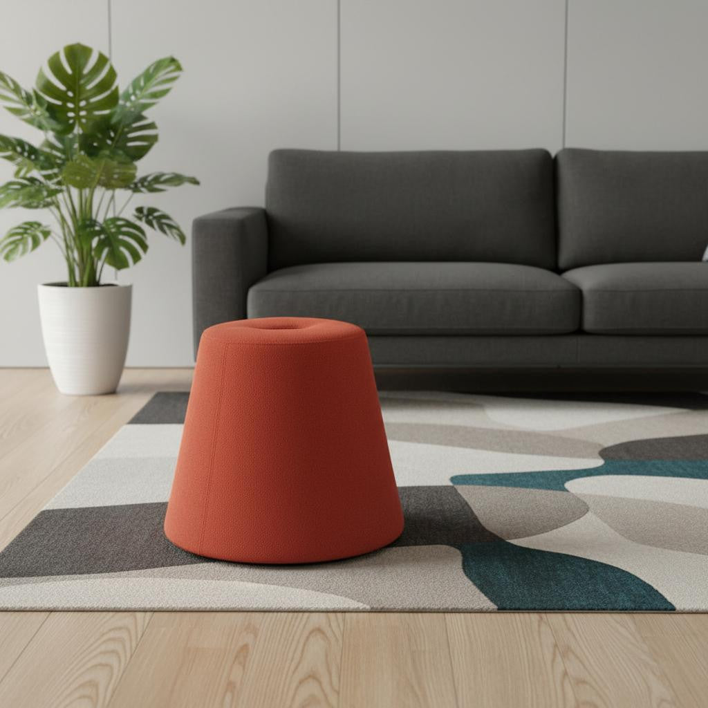 19 Inch Red Upholstered Pouf Round Cone Ottoman