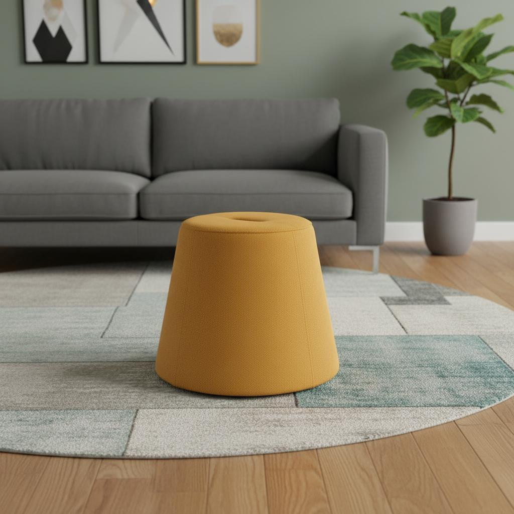 19 Inch Yellow Upholstered Pouf Round Cone Ottoman