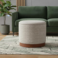 20 Inch Gray Wood And Fabric Round Ottoman With Storage