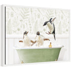 Sylvie Penguins in Fern Bath Framed Canvas by Amy Peterson
