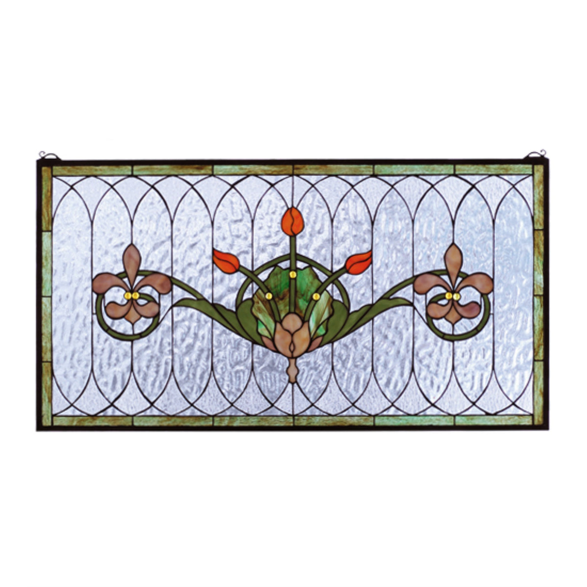 36 Inch W X 19 Inch H Tulip & Fleurs Stained Glass Window