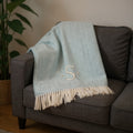 55 X 70 Sky Blue And White Herringbone Cotton Blend S Initial Throw Blanket with Tassels And Embroidery