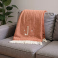 55 X 70 Terra Cotta And White Herringbone Cotton Blend J Throw Blanket with Tassels And Embroidery