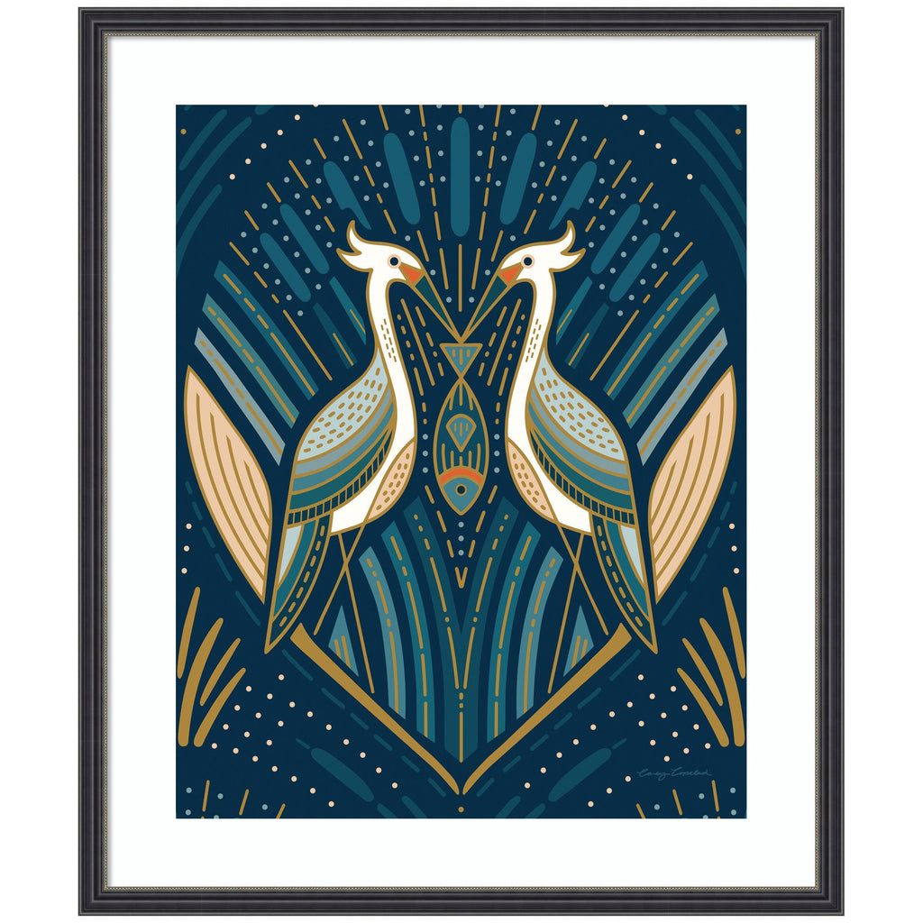 Framed Art Art Deco Herons Blue by Carey Copeland