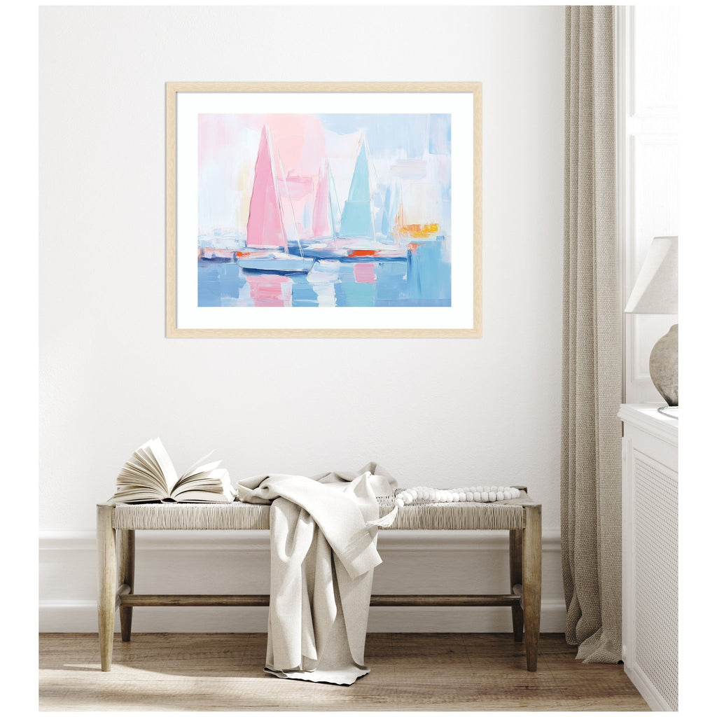 Framed Art Abstract Sailboat Harbor Landscape by The Creative Bunch Studio