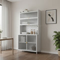 73 White Stainless Steel Textured Door Dining Hutch With Two Doors