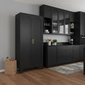 71 Black Stainless Steel Pantry Or Storage Closet With Arched Panel Doors