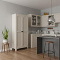 71 Cream Stainless Steel Locking Pantry Or Storage Closet With Arched Panel Doors