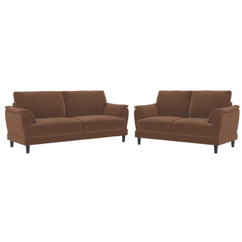Selma 2piece Velvet Upholstered Crescent Arm Sofa Set Rust