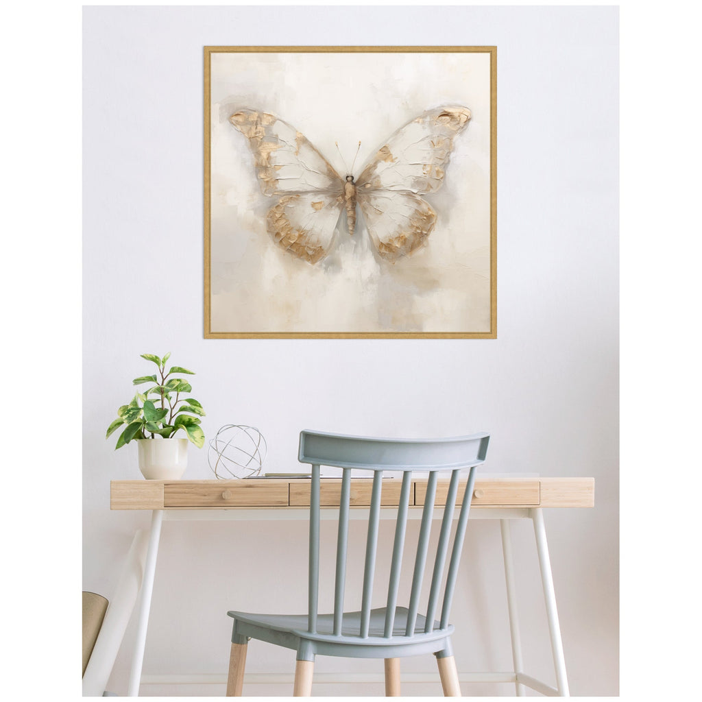 Sylvie Butterfly Neutral 2 Framed Canvas by The Creative Bunch Studio