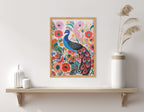 Gallery Bright Colorful Boho Peacock and Botanicals Print by The Creative Bunch Studio