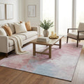 5 X 8 Blush Blue And Ivory Abstract Washable Area Rug With UV Protection