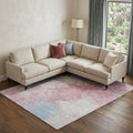9 X 12 Blush Blue And Ivory Abstract Washable Area Rug With UV Protection