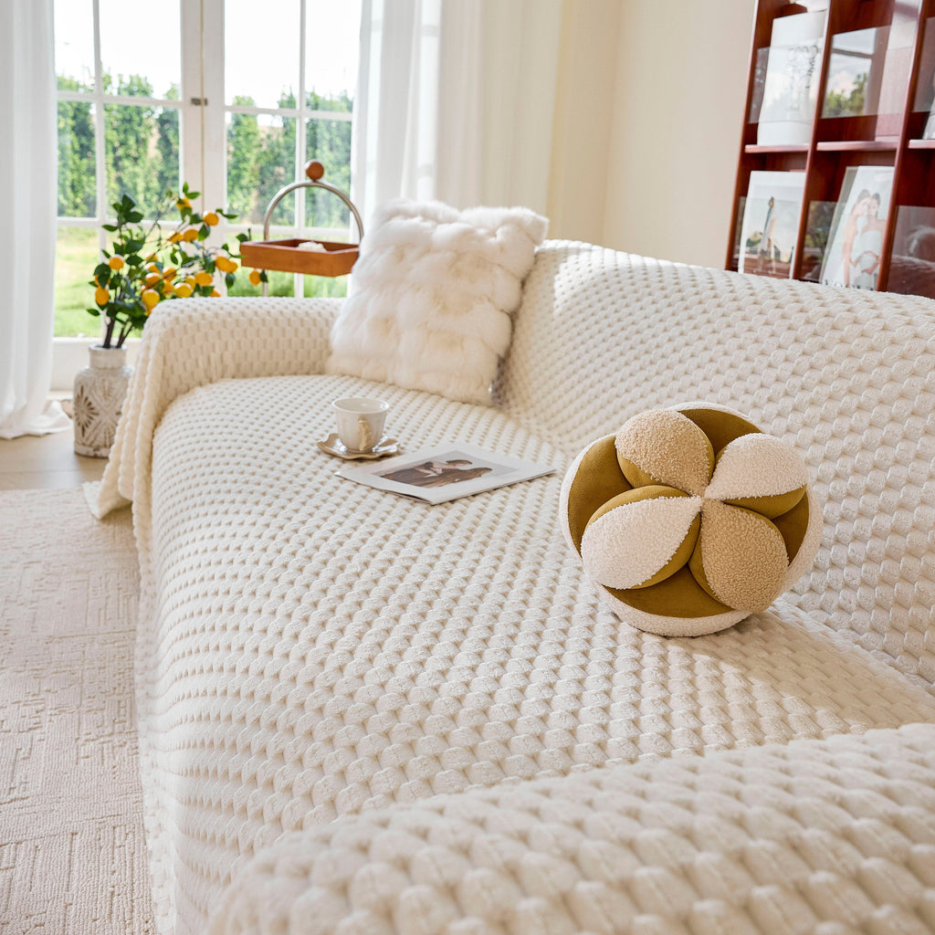 Thick Plush Non-Slip Sofa Throw Cover, Warm Soft Faux Fur Couch Protector for Winter