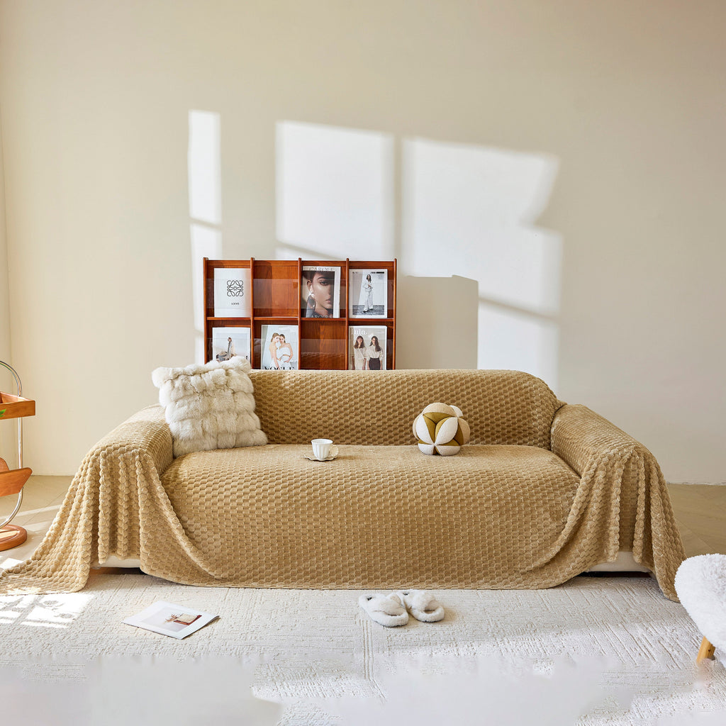 Thick Plush Non-Slip Sofa Throw Cover, Warm Soft Faux Fur Couch Protector for Winter