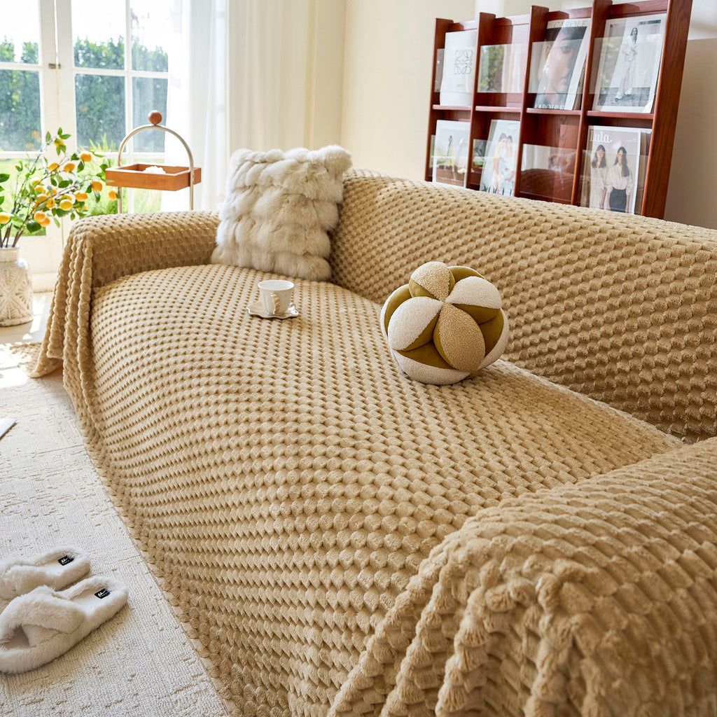Thick Plush Non-Slip Sofa Throw Cover, Warm Soft Faux Fur Couch Protector for Winter