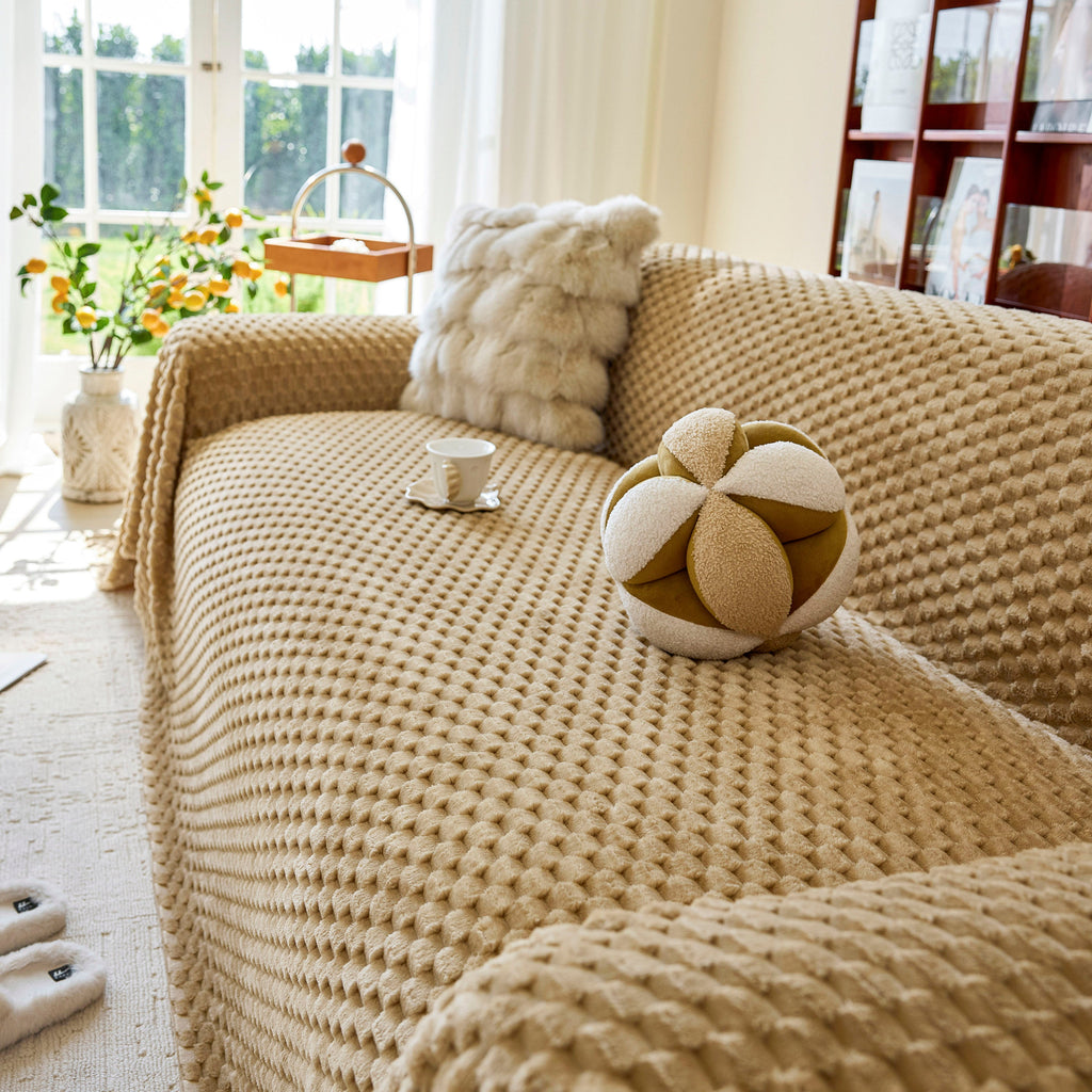 Thick Plush Non-Slip Sofa Throw Cover, Warm Soft Faux Fur Couch Protector for Winter