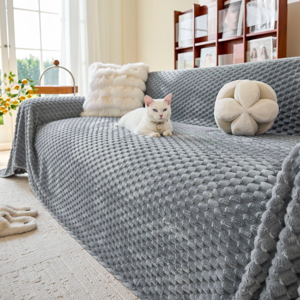 Thick Plush Non-Slip Sofa Throw Cover, Warm Soft Faux Fur Couch Protector for Winter