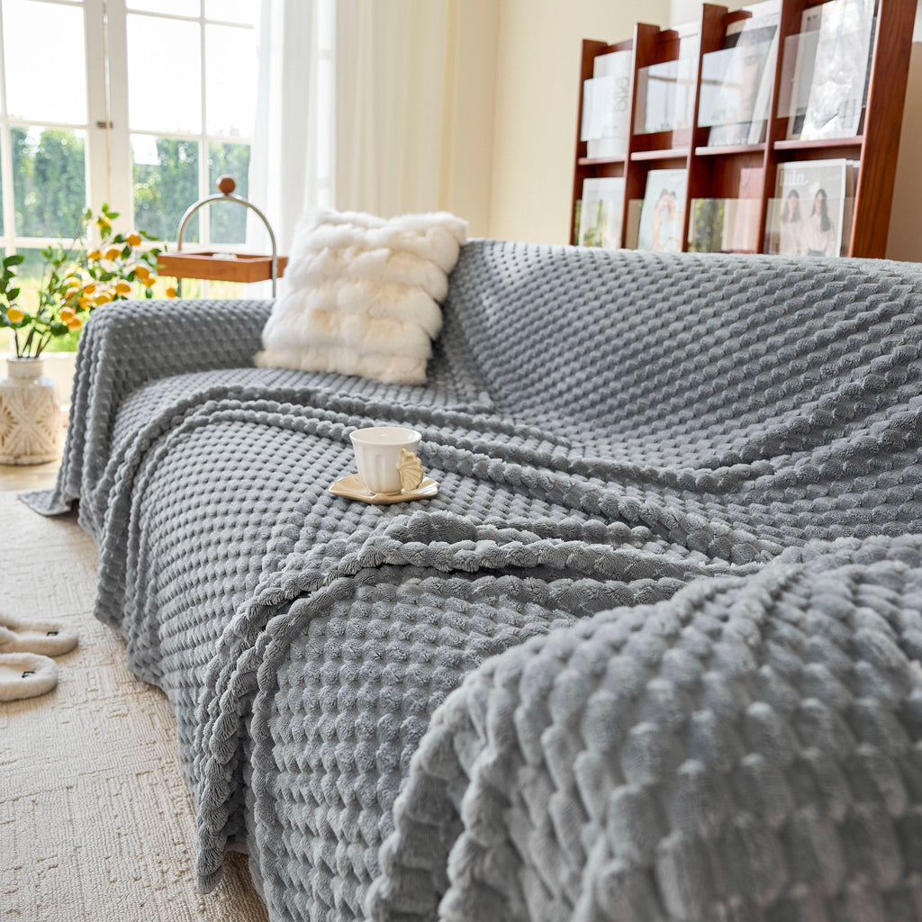 Thick Plush Non-Slip Sofa Throw Cover, Warm Soft Faux Fur Couch Protector for Winter