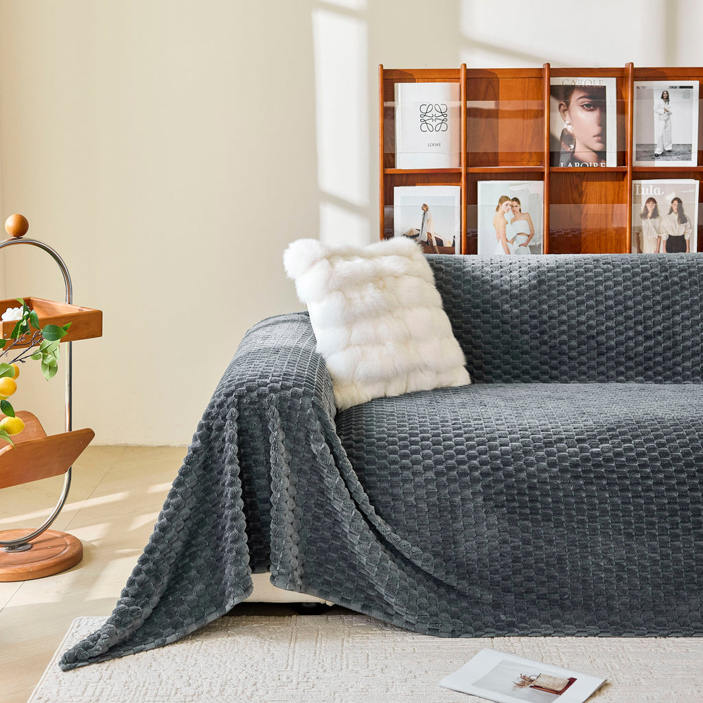 Thick Plush Non-Slip Sofa Throw Cover, Warm Soft Faux Fur Couch Protector for Winter