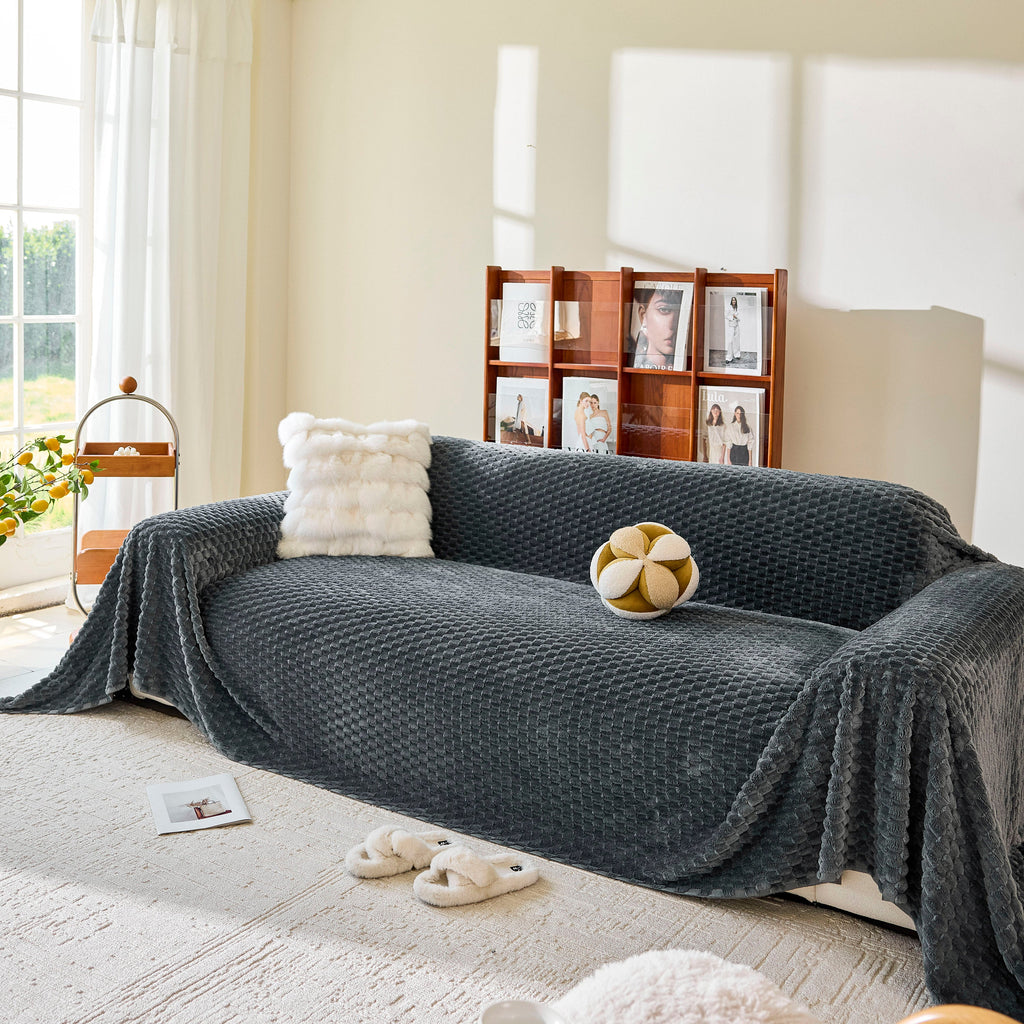 Thick Plush Non-Slip Sofa Throw Cover, Warm Soft Faux Fur Couch Protector for Winter