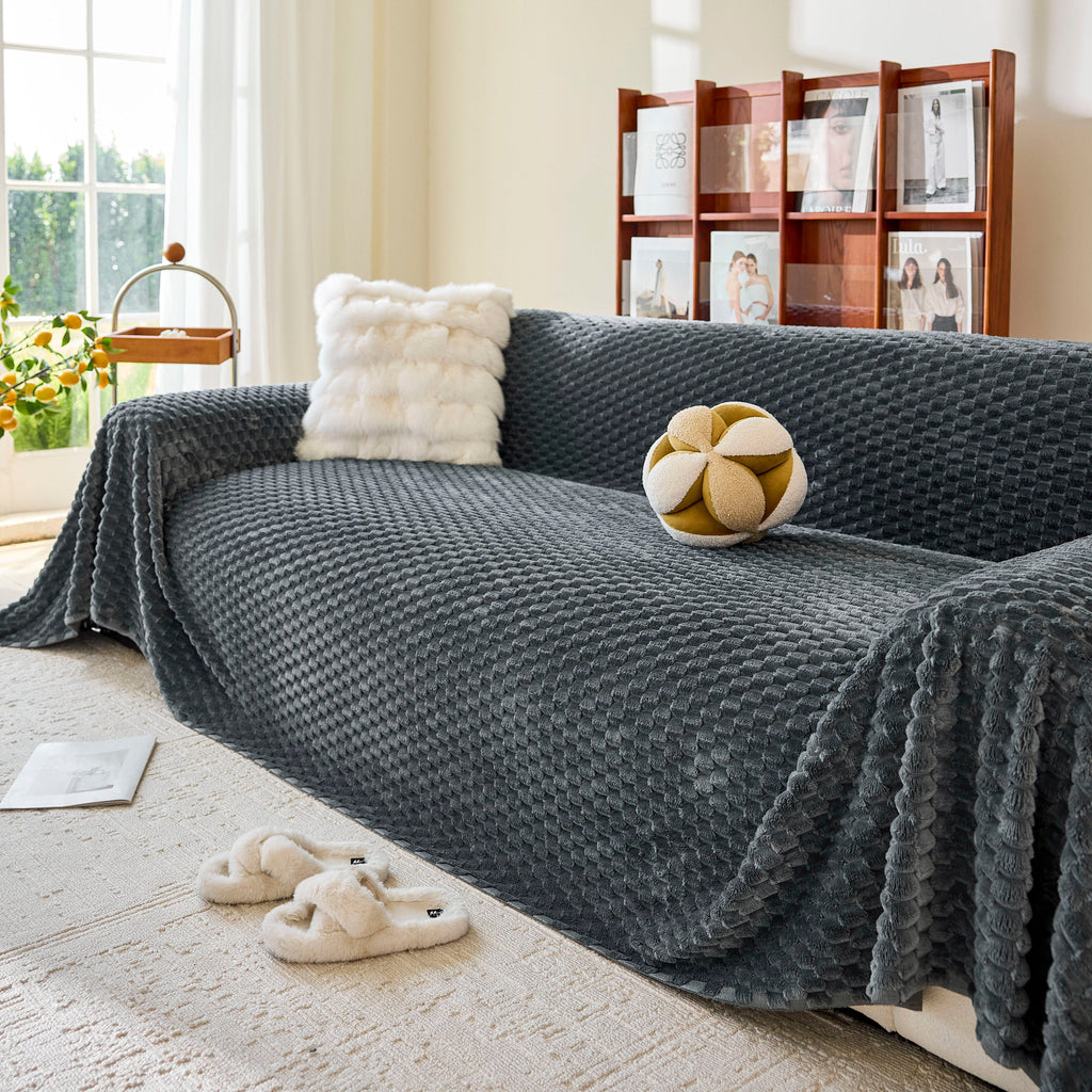 Thick Plush Non-Slip Sofa Throw Cover, Warm Soft Faux Fur Couch Protector for Winter