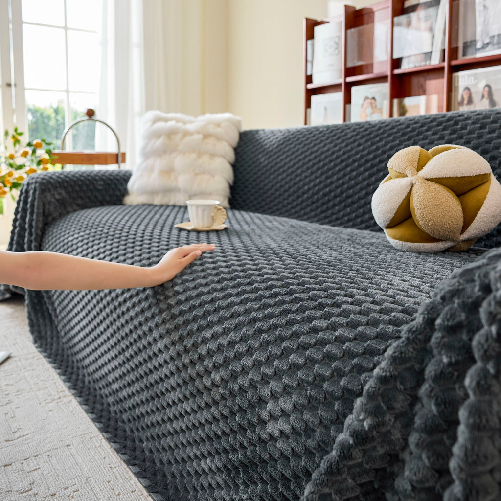 Thick Plush Non-Slip Sofa Throw Cover, Warm Soft Faux Fur Couch Protector for Winter