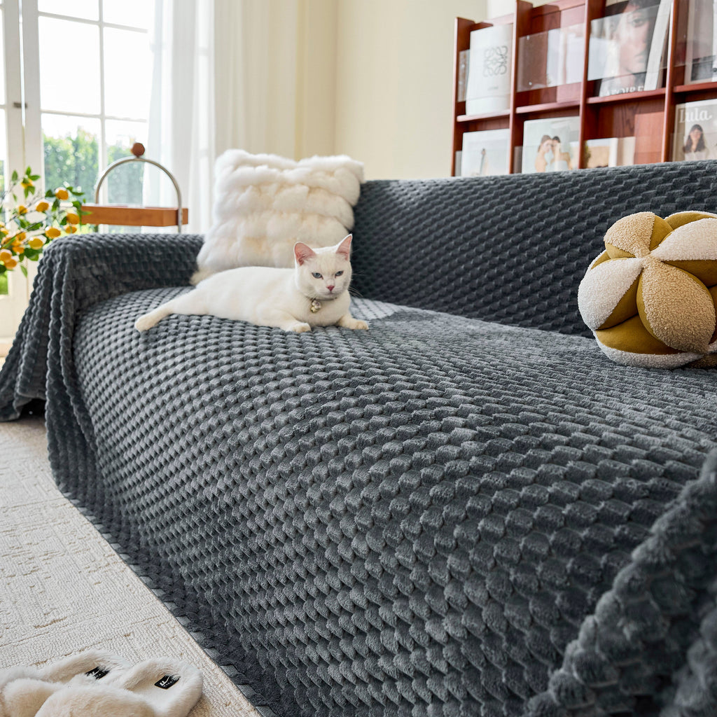 Thick Plush Non-Slip Sofa Throw Cover, Warm Soft Faux Fur Couch Protector for Winter