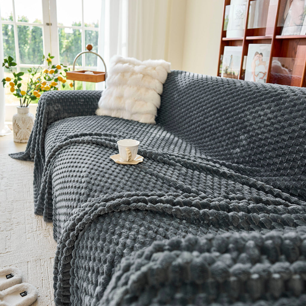 Thick Plush Non-Slip Sofa Throw Cover, Warm Soft Faux Fur Couch Protector for Winter