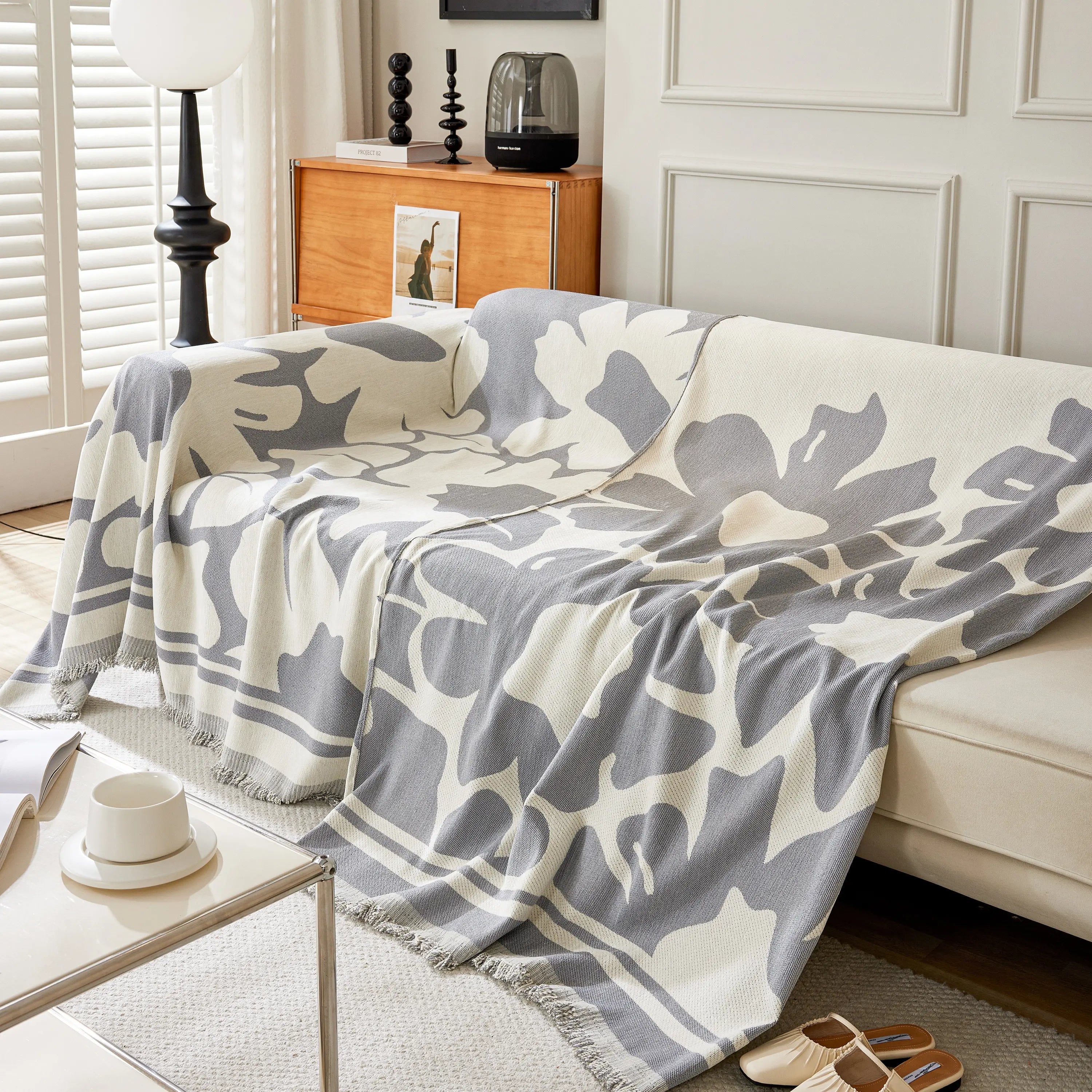 Chenille Floral Soft Thick Reversible Blanket Covers for Couch, Couch Protector Blanket Cover Sofa