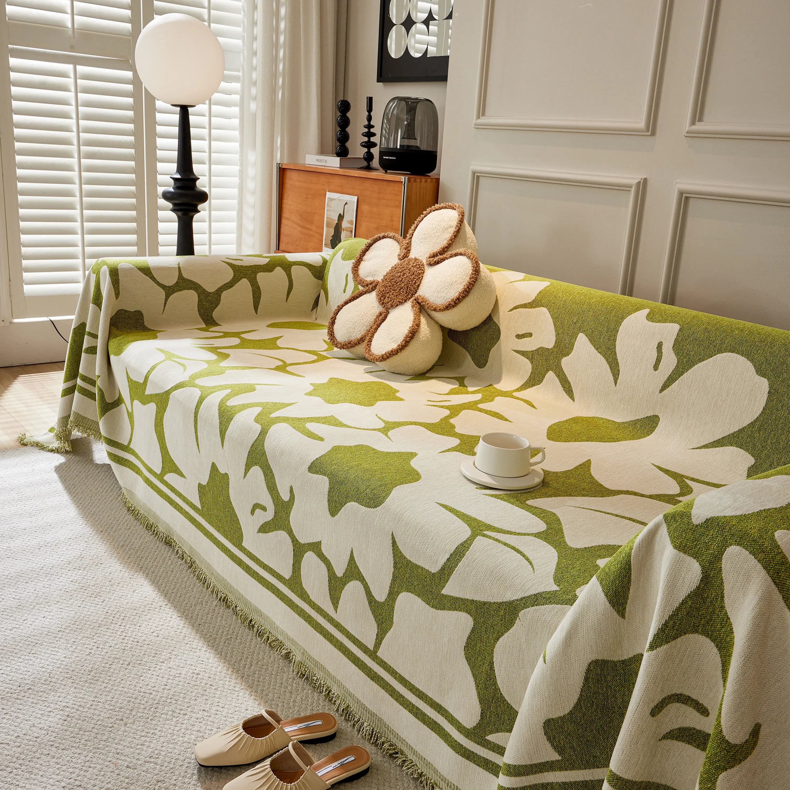Chenille Floral Soft Thick Reversible Blanket Covers for Couch, Couch Protector Blanket Cover Sofa