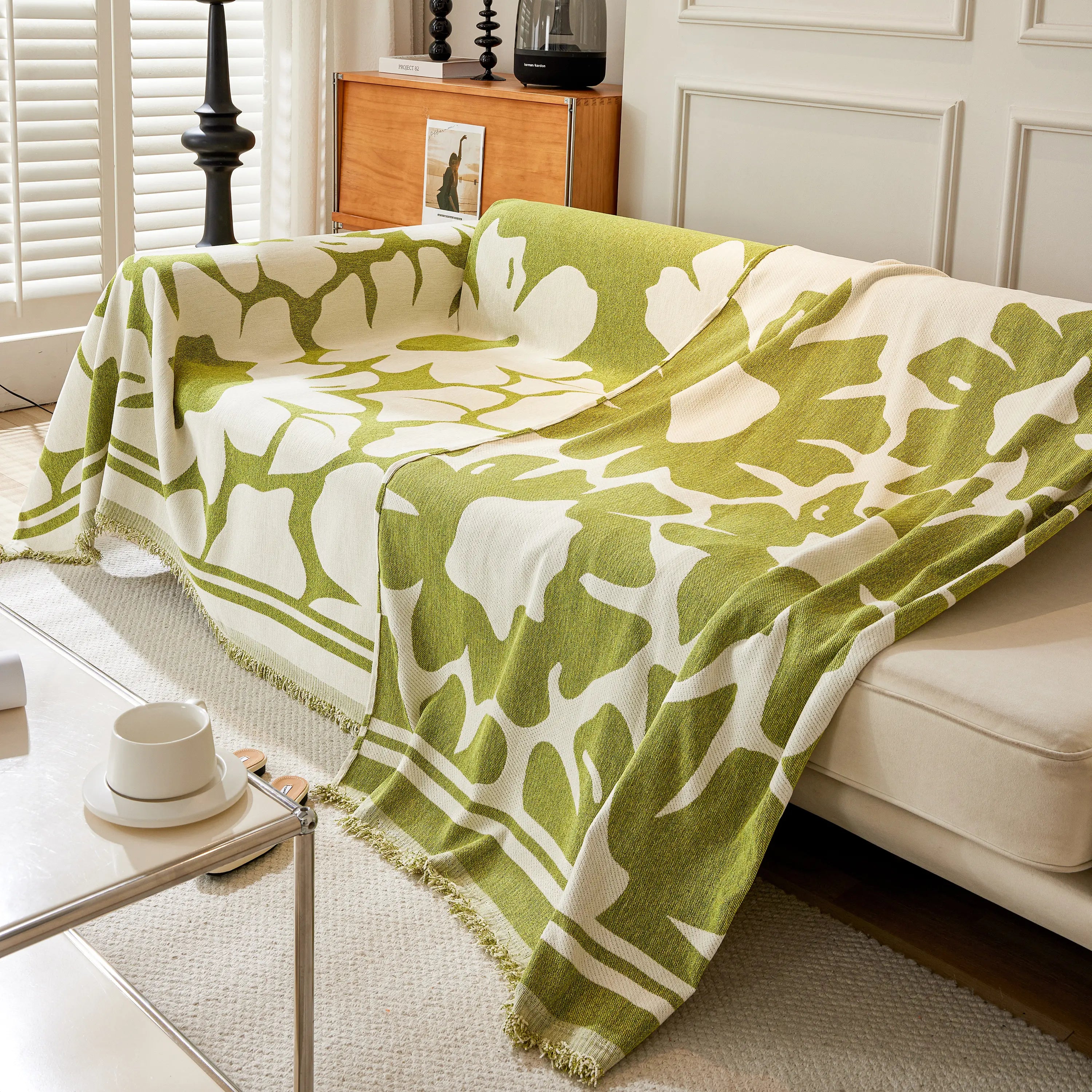 Chenille Floral Soft Thick Reversible Blanket Covers for Couch, Couch Protector Blanket Cover Sofa