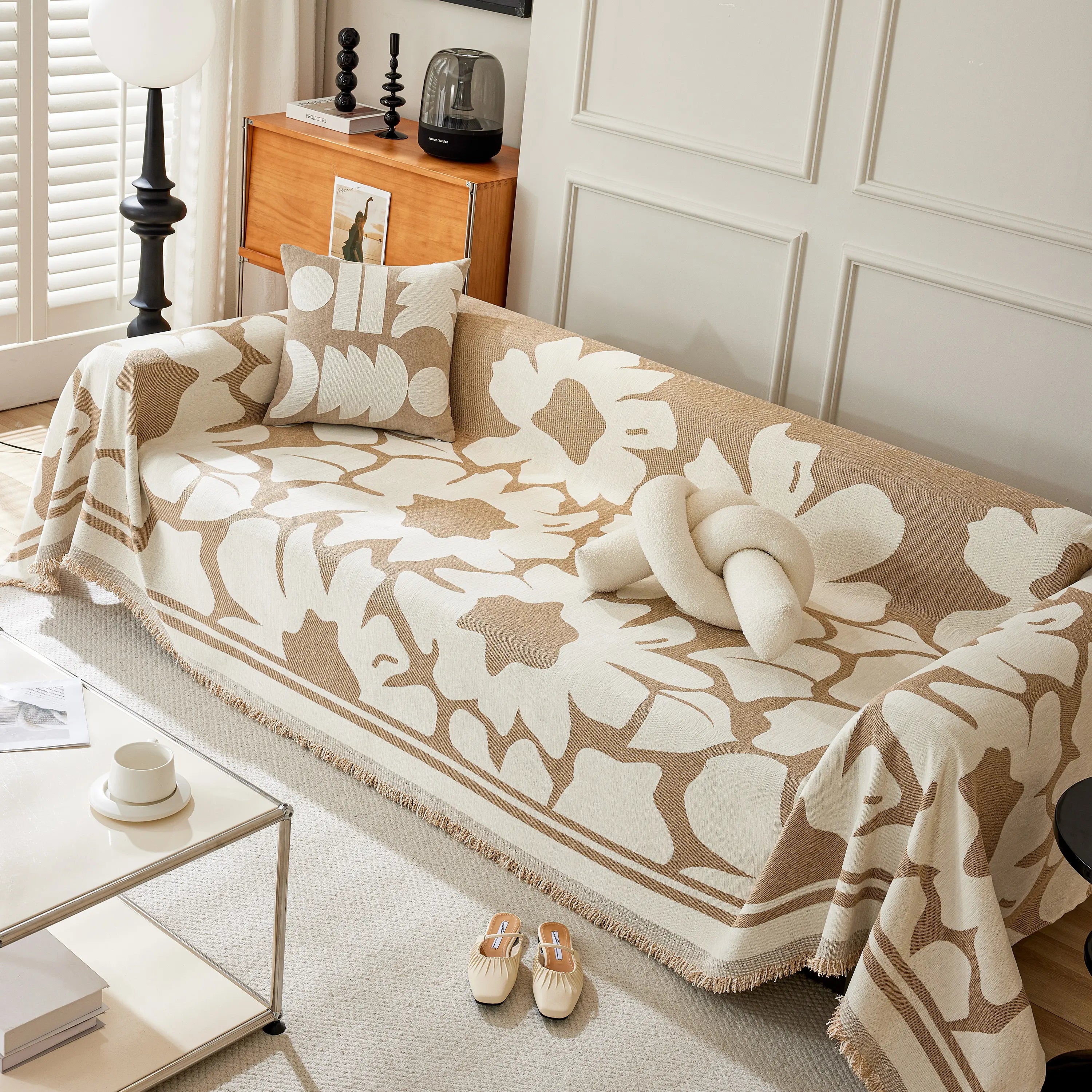 Chenille Floral Soft Thick Reversible Blanket Covers for Couch, Couch Protector Blanket Cover Sofa
