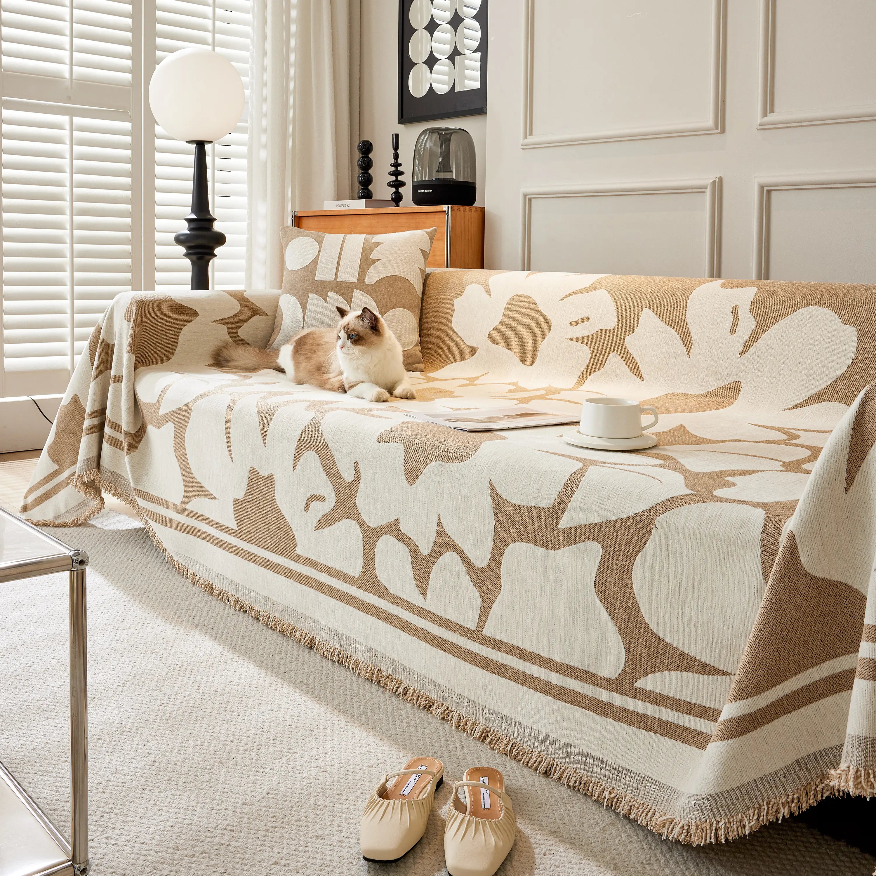 Chenille Floral Soft Thick Reversible Blanket Covers for Couch, Couch Protector Blanket Cover Sofa