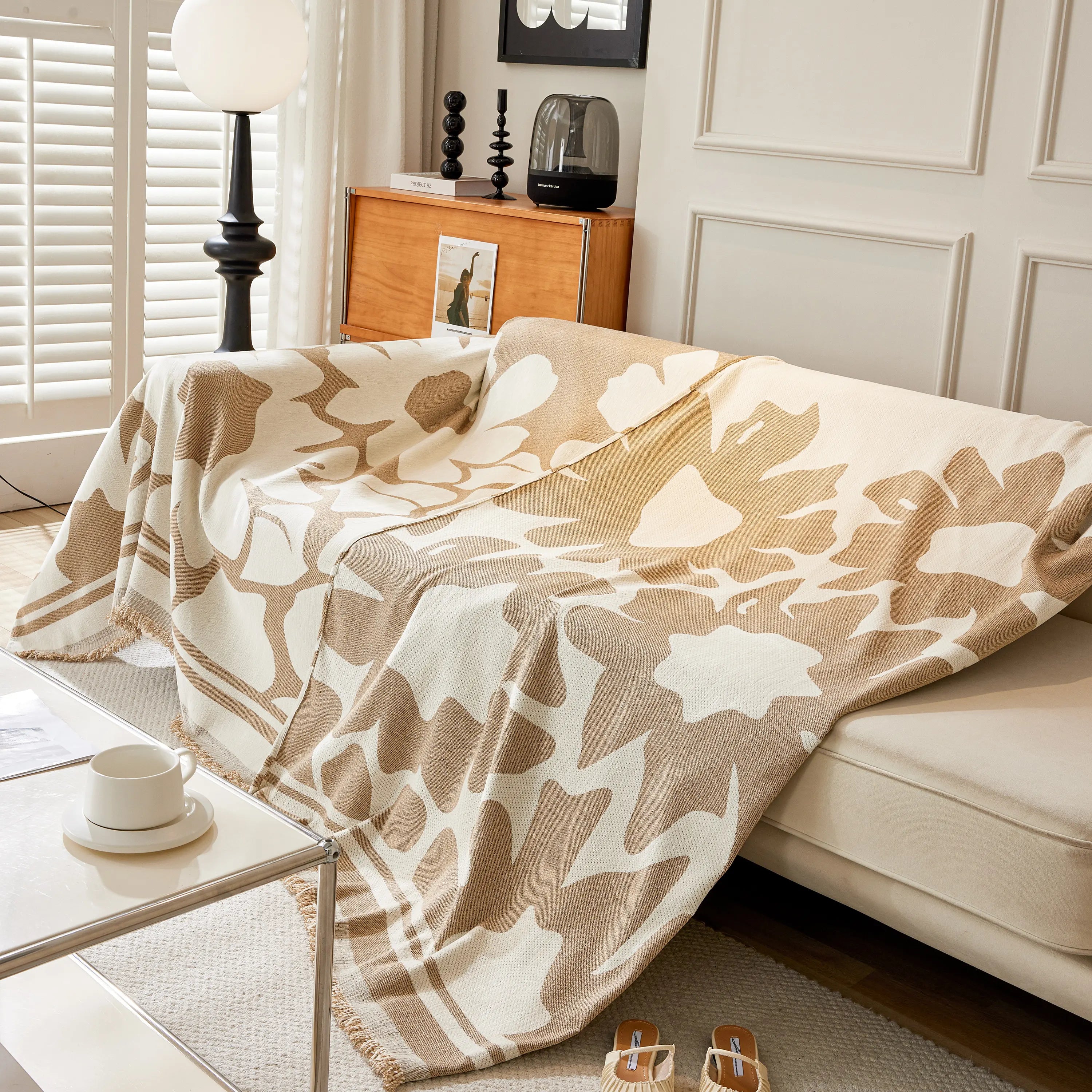 Chenille Floral Soft Thick Reversible Blanket Covers for Couch, Couch Protector Blanket Cover Sofa