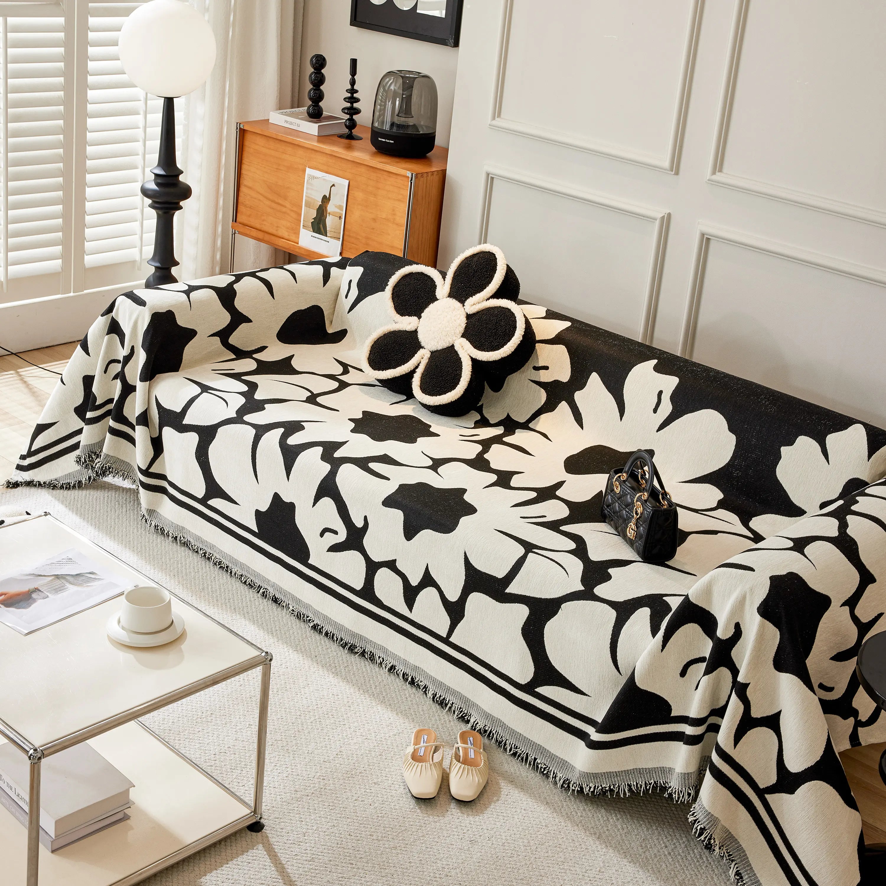 Chenille Floral Soft Thick Reversible Blanket Covers for Couch, Couch Protector Blanket Cover Sofa