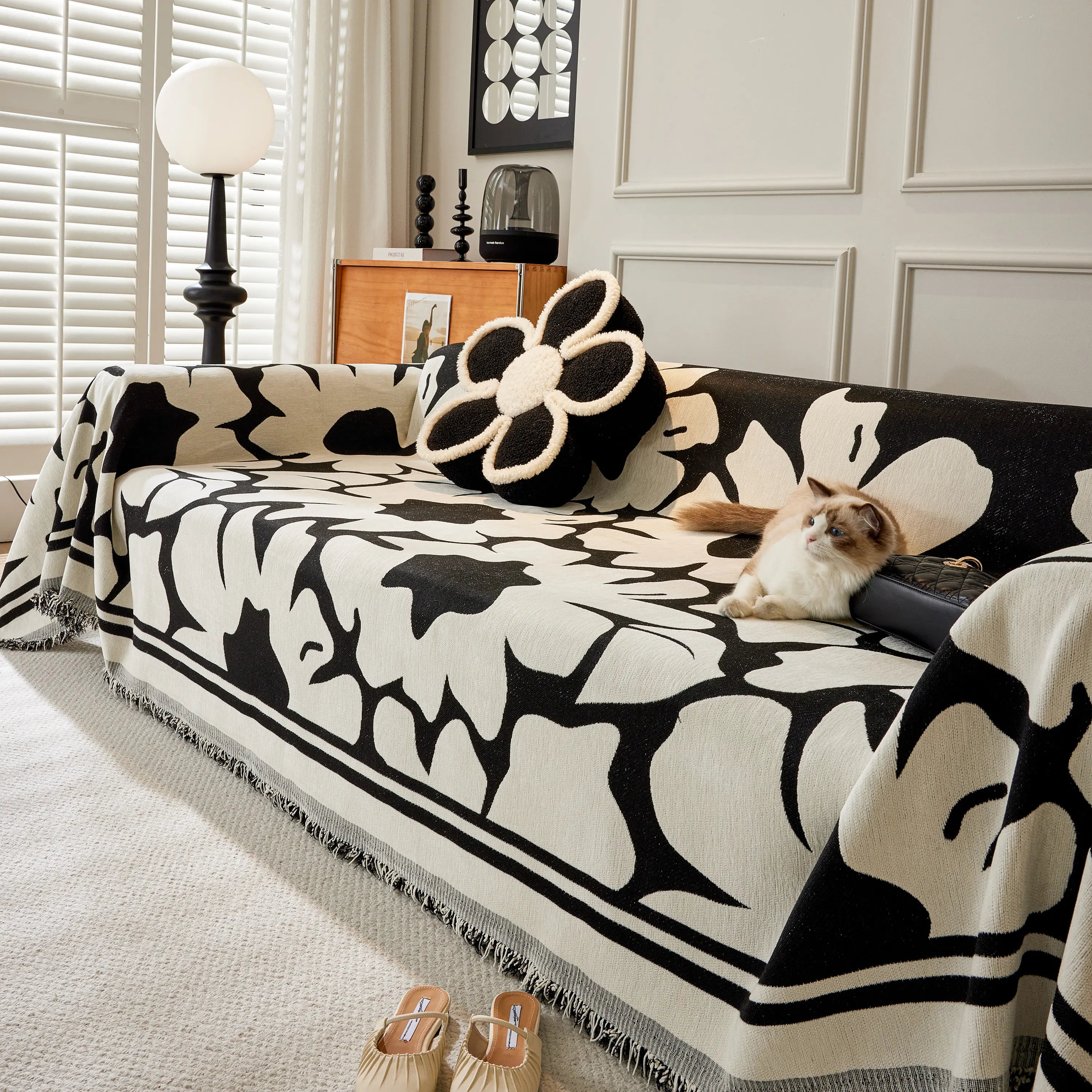 Chenille Floral Soft Thick Reversible Blanket Covers for Couch, Couch Protector Blanket Cover Sofa