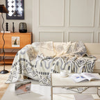Boho Geometric Chenille Throw Sofa Cover Soft Textured Decorative Couch Blanket