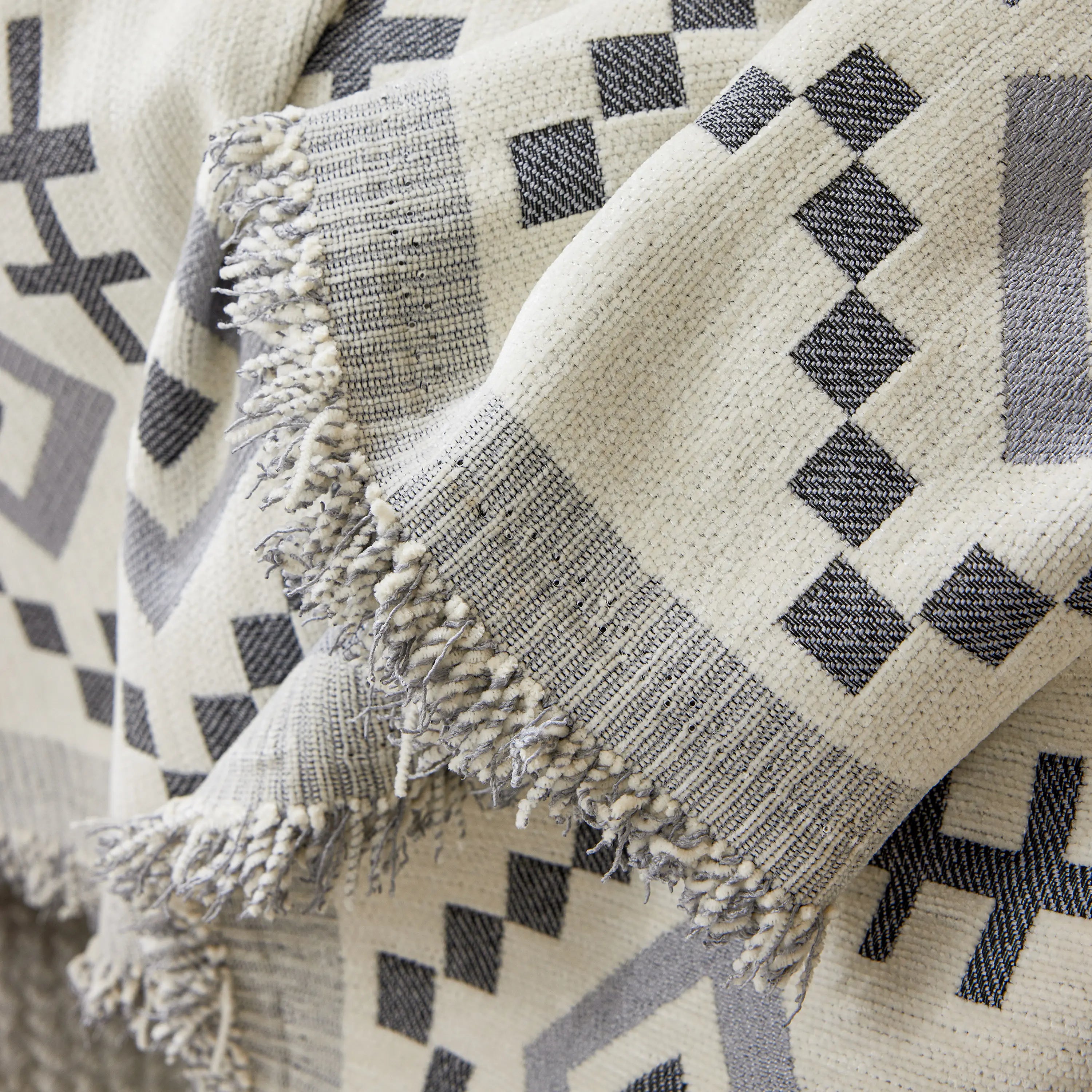 Boho Geometric Chenille Throw Sofa Cover Soft Textured Decorative Couch Blanket