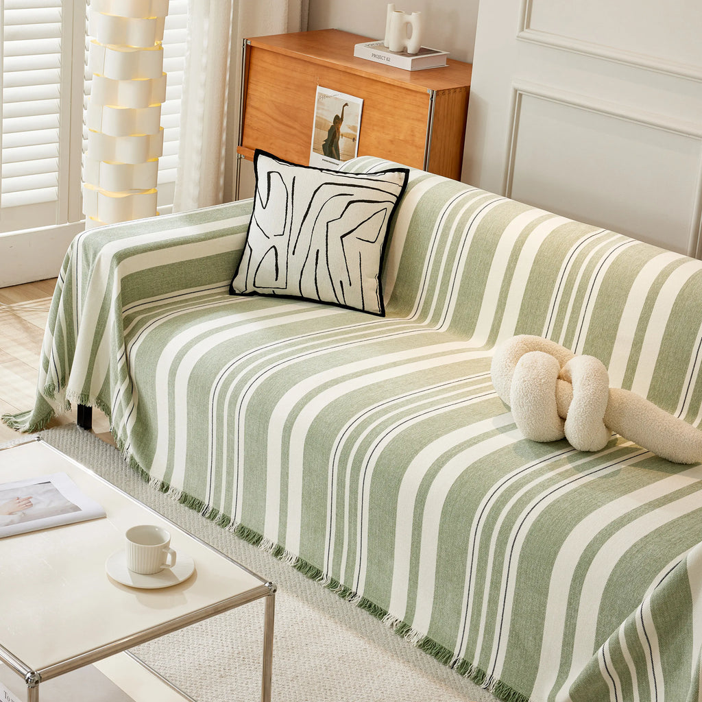 Striped Chenille Sofa Slipcover Throw, Soft Thick Washable Couch Cover Blanket