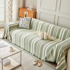 Striped Chenille Sofa Slipcover Throw, Soft Thick Washable Couch Cover Blanket