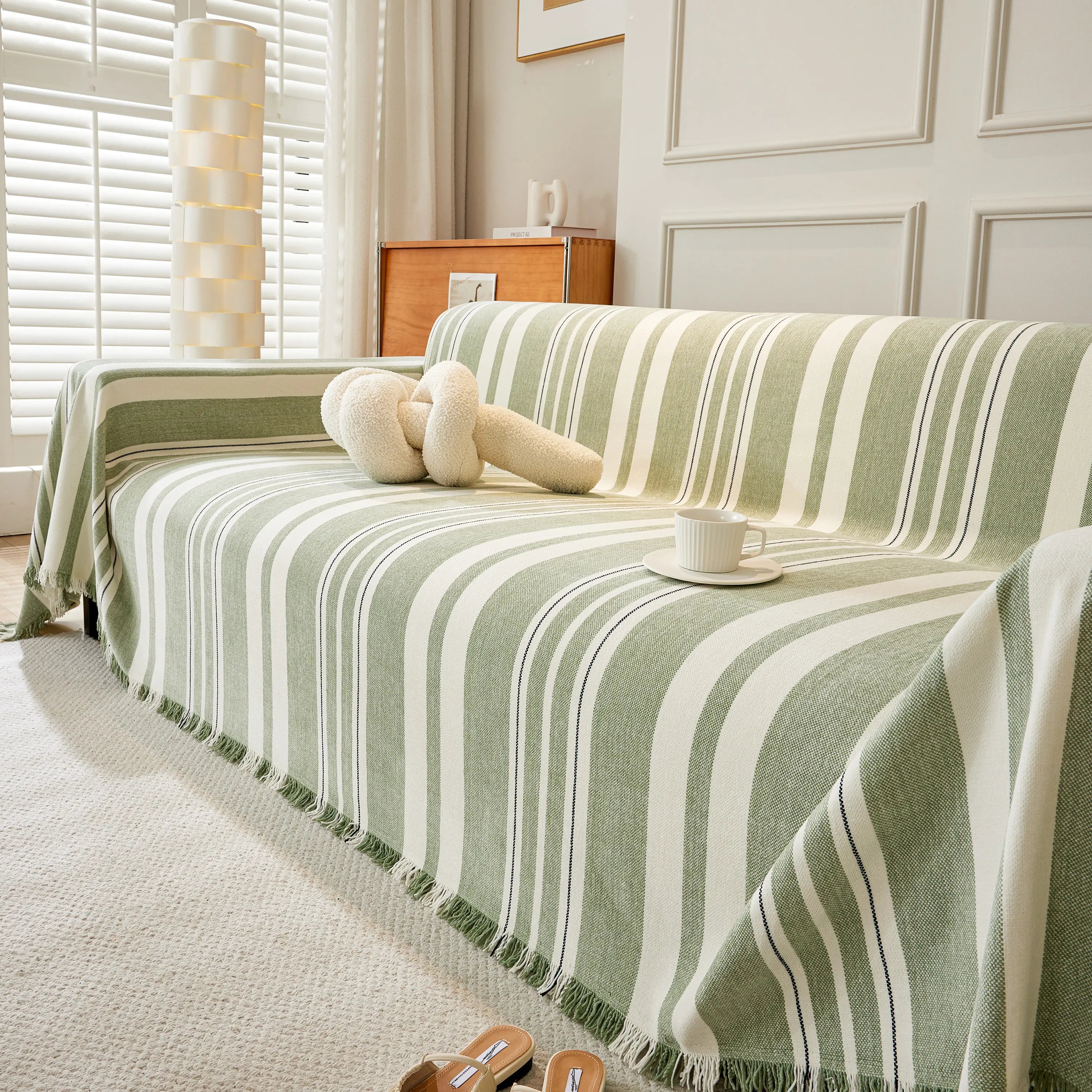 Striped Chenille Sofa Slipcover Throw, Soft Thick Washable Couch Cover Blanket