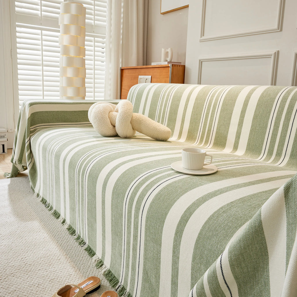 Striped Chenille Sofa Slipcover Throw, Soft Thick Washable Couch Cover Blanket