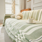 Striped Chenille Sofa Slipcover Throw, Soft Thick Washable Couch Cover Blanket