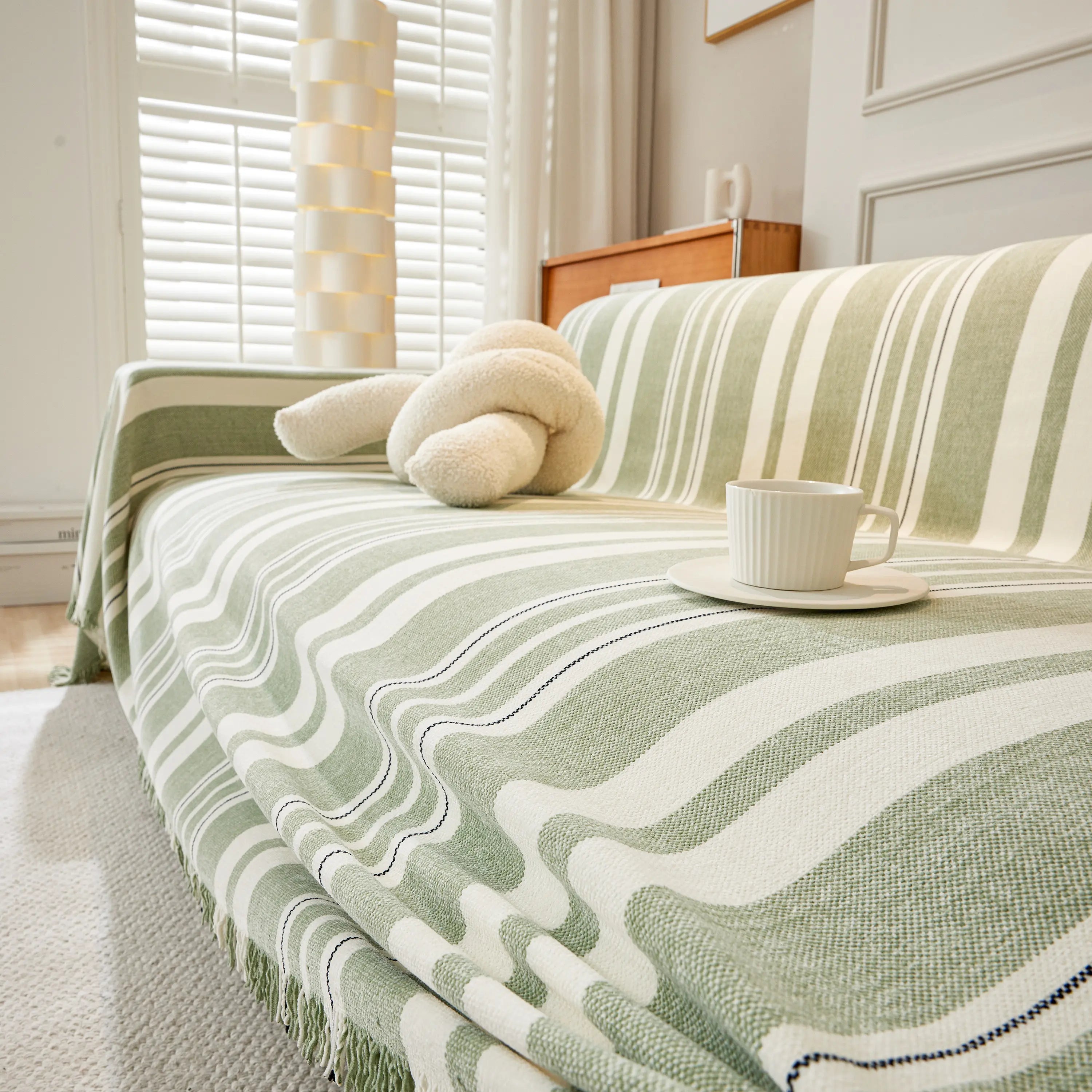 Striped Chenille Sofa Slipcover Throw, Soft Thick Washable Couch Cover Blanket
