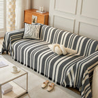 Striped Chenille Sofa Slipcover Throw, Soft Thick Washable Couch Cover Blanket