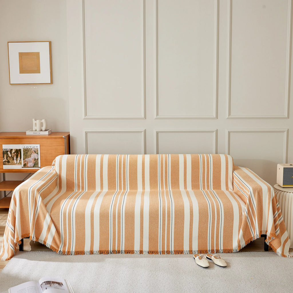 Striped Chenille Sofa Slipcover Throw, Soft Thick Washable Couch Cover Blanket