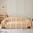 Striped Chenille Sofa Slipcover Throw, Soft Thick Washable Couch Cover Blanket